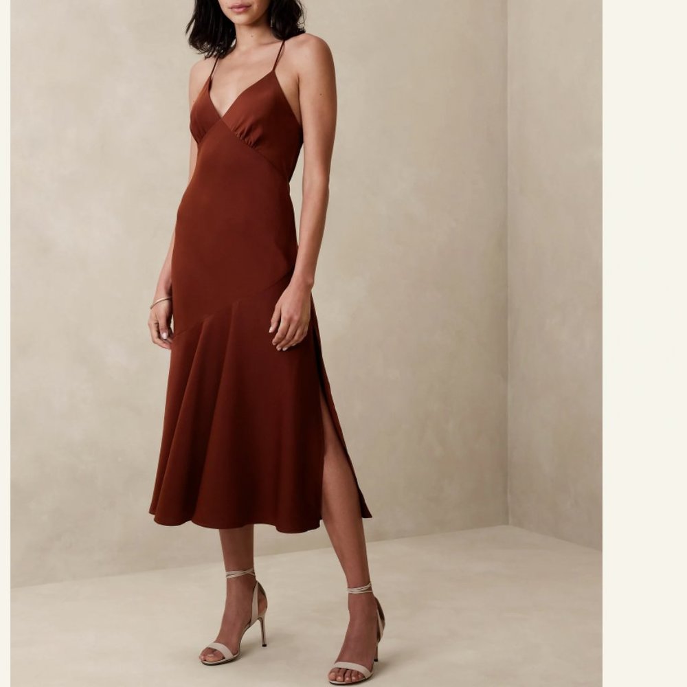 Asymmetrical Seam Midi Slip dress